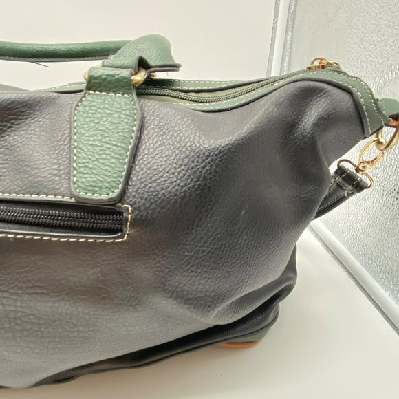 Black Rivet 17" Tote Bag w Should Strap Green Brown Black Handbag Satchel - Picture 3 of 13